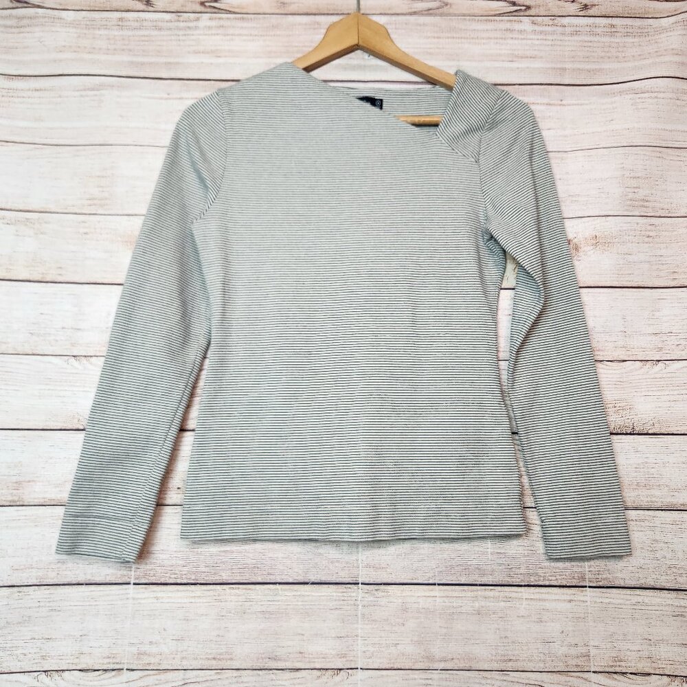 KATE SPADE Saturday Black Gray Asymmetric Neckline Slant Neck Top Size Small